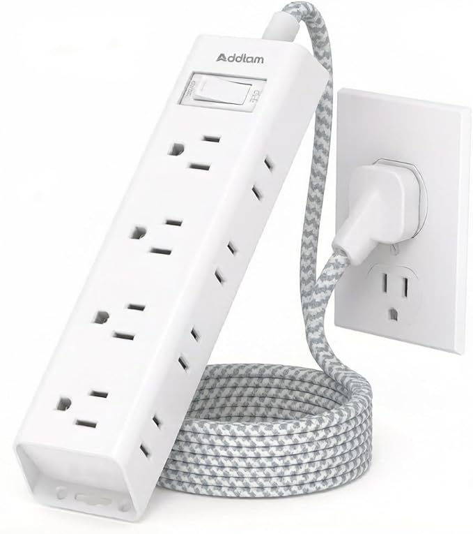 Addtam White Braided Power Strip Surge Protector with 12 Outlets, Flat Plug 10FT Extension Cord, 3-Side Wide Spaced Outlet Extender, Wall Mount Desk Charging Station for Home Office Garage