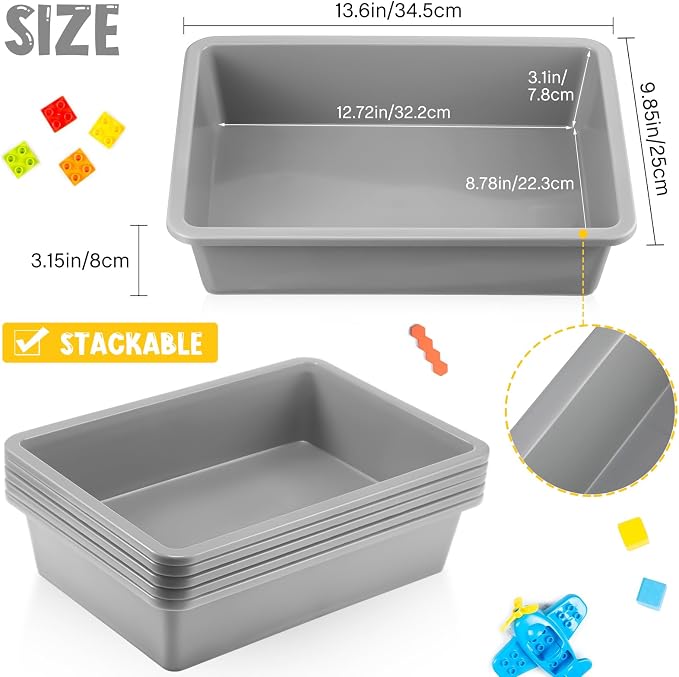 Hoteam 10 Pcs Flat Storage Organizer Tray Bin Paper Tray for Classroom Plastic Stackable File Organizer for School Office Teacher Book Organization(Gray,13.78 x 9.84 x 3.15 Inch)
