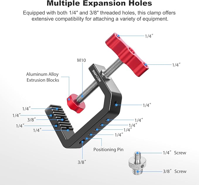 C Clamp Desk Camera Mount, Aluminum Table C-clamp with 1/4" 3/8" Thread, Desktop DSLR Mount for Photo Studio Video Camera, Light Stand, Desk, Rods, Shelves, Bike, Max Clamp 2.36" (62021)