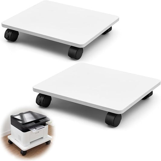 Beeveer 2 Pcs Office Under Desk Printer Stand with 4 Caster Wheels 16 x 14 Inches White Movable Printer Copier Shelf CPU Holder for Home Office Heavy Duty Storage Rack Scanner Fax Machine