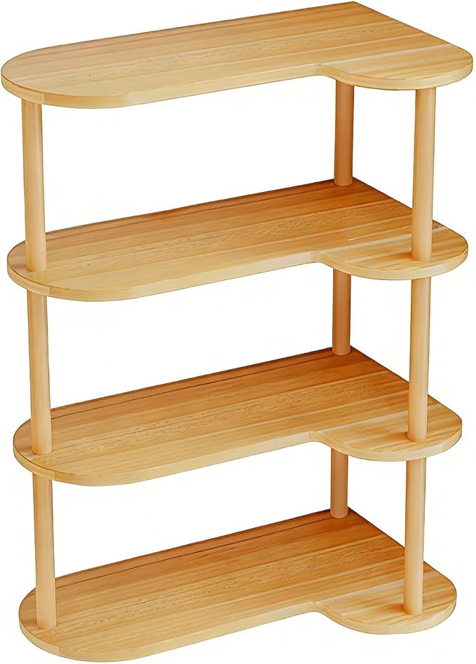 Desktop Bookshelf Organizer, Multi Tier Space Saving Corner Shelf, Thickened Wood Board Structure, Small Bookcase for Office, Home, Dorm(Light Walnut,15.3 * 8.4 * 25.1in)