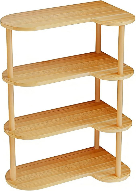 Desktop Bookshelf Organizer, Multi Tier Space Saving Corner Shelf, Thickened Wood Board Structure, Small Bookcase for Office, Home, Dorm(Light Walnut,15.3 * 8.4 * 25.1in)