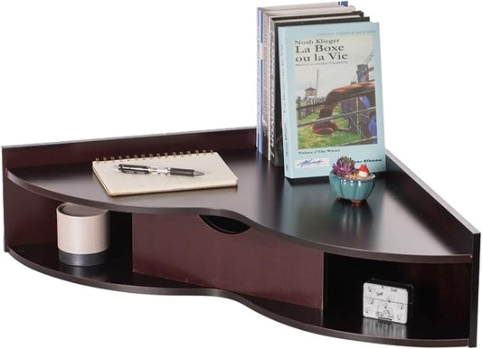 Basicwise Black Heart Shaped Wall Mounted Office Table with Drawer and Two Shelves Computer Writing Corner Desk QI004024.BN