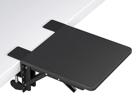 BONTEC Ergonomic Desk Extender Tray, 9.5"x9.1" Table Mount Arm Wrist Rest Shelf, 90°Foldable Elbow Support, Clamp on Computer Arm Rest for Desk, Office & Home Use,Durable Easy to Install,Black pattern