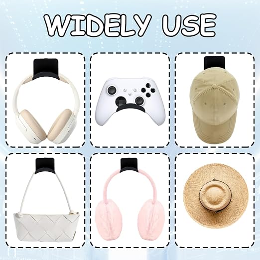 12 PCS Headphone Wall Hangers with Nano Tape, Adhesive Gaming Headphone Stand Headset Holder Hook Wall Desk Closet Door Mount for Most Headphone Controller Hat Baseball Caps (Black)