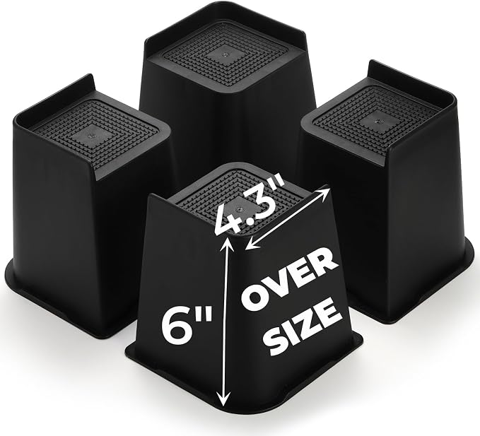 Hiceeden 4 Pack Heavy Duty Bed Risers, 6 Inch Lift Couch Furniture Risers, Bed Lifts Risers Raising Blocks Extenders for Table, Desk, TV, Supports Up to 4400 Lbs(Black, Trapezium)