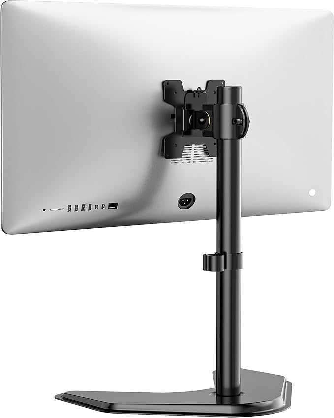 WALI Single Monitor Stand up to 32 Inch Screens, Freestanding Single Monitors Arm Desk Mount, Universal VESA Monitor Mount 75x75/100x100mm, Adjustable Height and Angle (MF001), Black