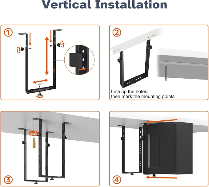 PUTORSEN Under Desk PC Mount for Mid/Mini-Tower Cases - Vertical/Horizontal CPU Holder up to 77 lbs, Space-Saving Computer Rack for ATX/Micro-ATX/Mini-ITX (Black)