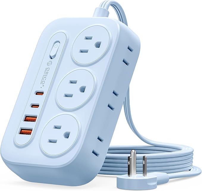 ORICO Surge Protector Power Strip, PD20W Multiple Outlets Extension Cord with 6 AC Outlets and 4 USB Charging Ports (2 USB-C), Flat Plug, 5Ft Mountable Outlet Extender for Office/Dorm ETL Listed- OG