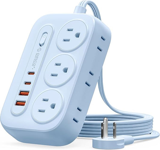 ORICO Surge Protector Power Strip, PD20W Multiple Outlets Extension Cord with 6 AC Outlets and 4 USB Charging Ports (2 USB-C), Flat Plug, 5Ft Mountable Outlet Extender for Office/Dorm ETL Listed- OG