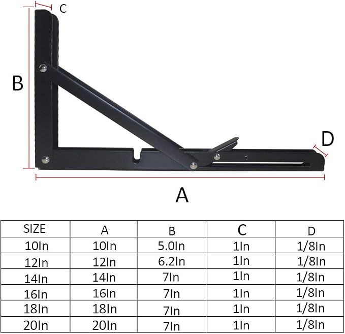 Storystore Folding Shelf Brackets - 14 Inch Heavy Duty Metal Collapsible Shelf Bracket for Bench Table, Shelf Hinge Wall Mounted Space Saving DIY Bracket, Max Load: 150 lb (4 PCS, Black)