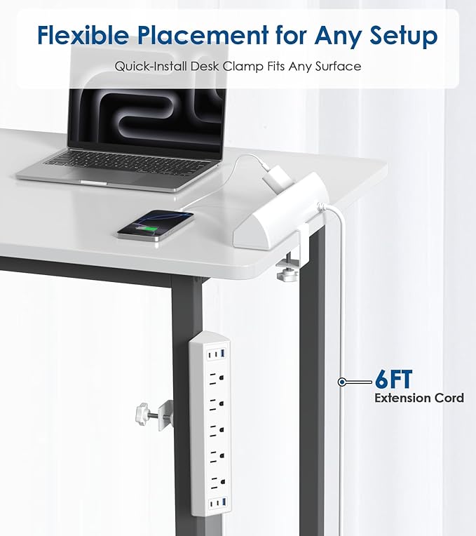 Jgstkcity Desk Clamp Power Strip USB C,40W Total Fast Charging Station,4 PD 20W USB C Ports,Desk Edge Mount Surge Protector,5 Outlets,Fit 1.96" Tabletop Edge,ETL Listed,White (Pack of 2)