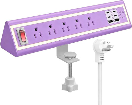 Desk Clamp Power Strip with Nightlight, 40W Fast Charging, 6FT Extension Cord, 4x20W USB-C & 2 USB Ports, 5 AC Outlets, Fits 1.69-Inch Table Edges