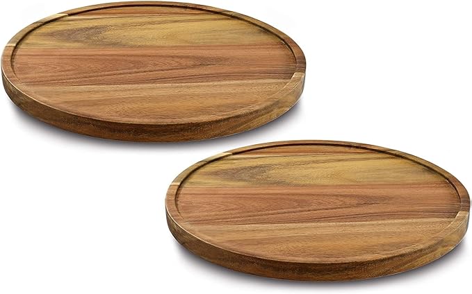 12" Acacia Wood Lazy Susan Organizer Kitchen Turntable for Cabinet Pantry Table Organization,2 Pack
