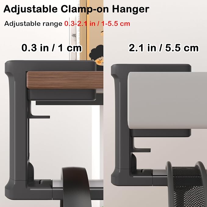 Headphone Hook - Adjustable Clamp-on Headphone Holder, Under Desk Gaming Headset Holder Mount Hook with Rotating Clamp (Black_2 Pack)