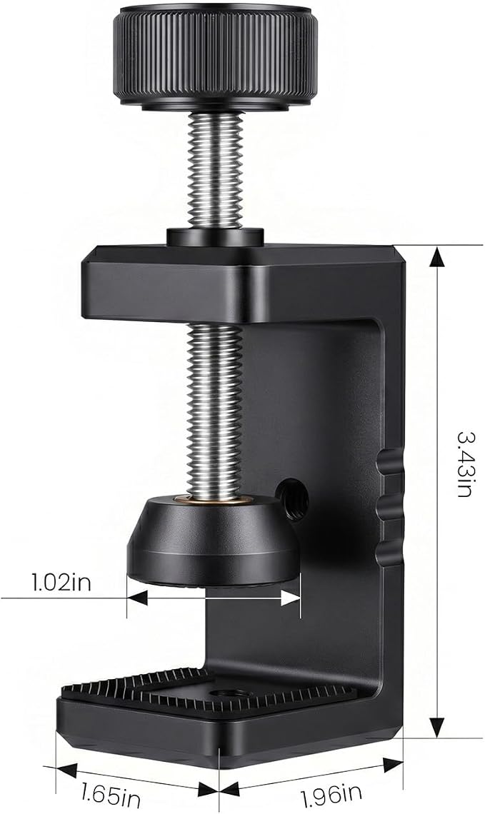 Heavy Duty C Clamp & Desk Clamp, Aluminum Alloy Table Mount with 1/4" & 3/8" Camera Tripod Adapter, Wide Jaw Design for Desk, Shelf, Camera Mount, Woodworking & Workbench (Black)