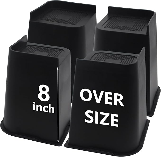 Bed Risers 8 inch Heavy Duty, 4 Pack Oversized Furniture Risers, Black Bed Lifts Risers for Table, Sofa, Chair, Couch, Desk, Bed Frame Risers Supports Up to 6,500 Lbs