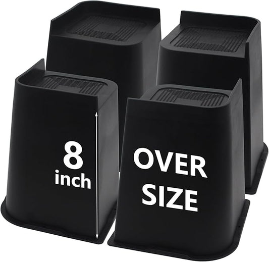 Bed Risers 8 inch Heavy Duty, 4 Pack Oversized Furniture Risers, Black Bed Lifts Risers for Table, Sofa, Chair, Couch, Desk, Bed Frame Risers Supports Up to 6,500 Lbs