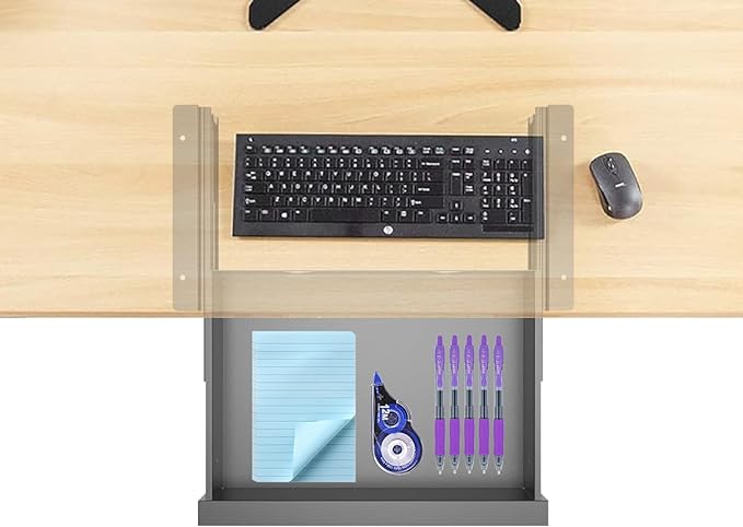 Under Desk Mounted Sliding Pull-out Drawer, W 15.3" x D 8.8" Storage Organizer for Sit Stand Workstation, Metal, Black (Medium)