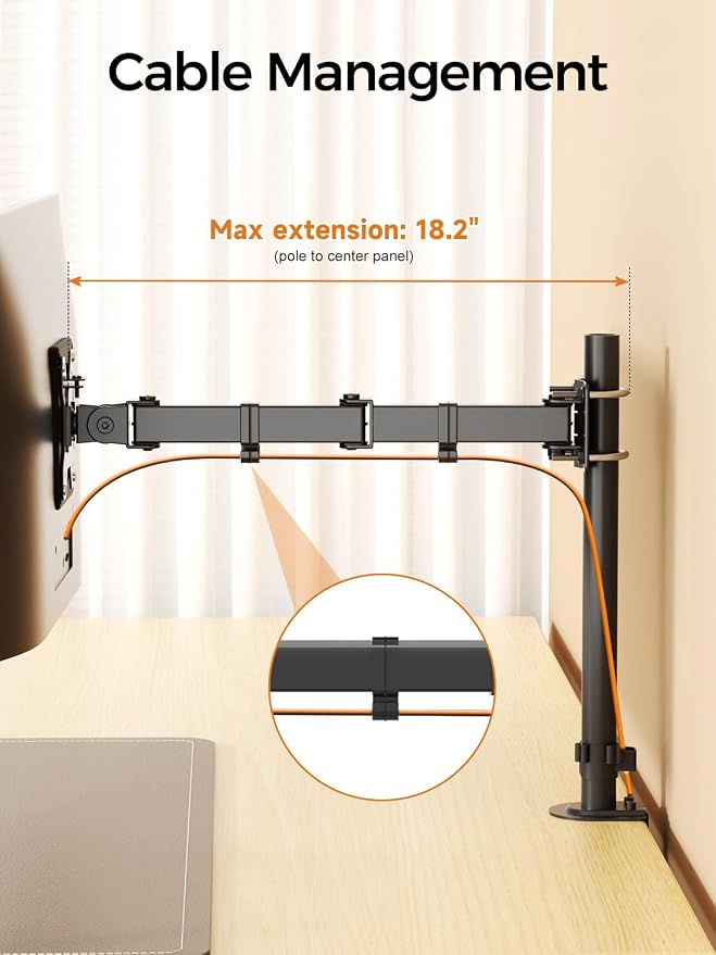 suptek Single Monitor Arm for Desk Mount Stand,Adjustable Monitor Arm for 13 to 32 inch Screen,Load Capacity 22lbs, Pole Adjustable Supports 0.8-2.4 Inch, VESA 75/100mm Black(MD6DBG)