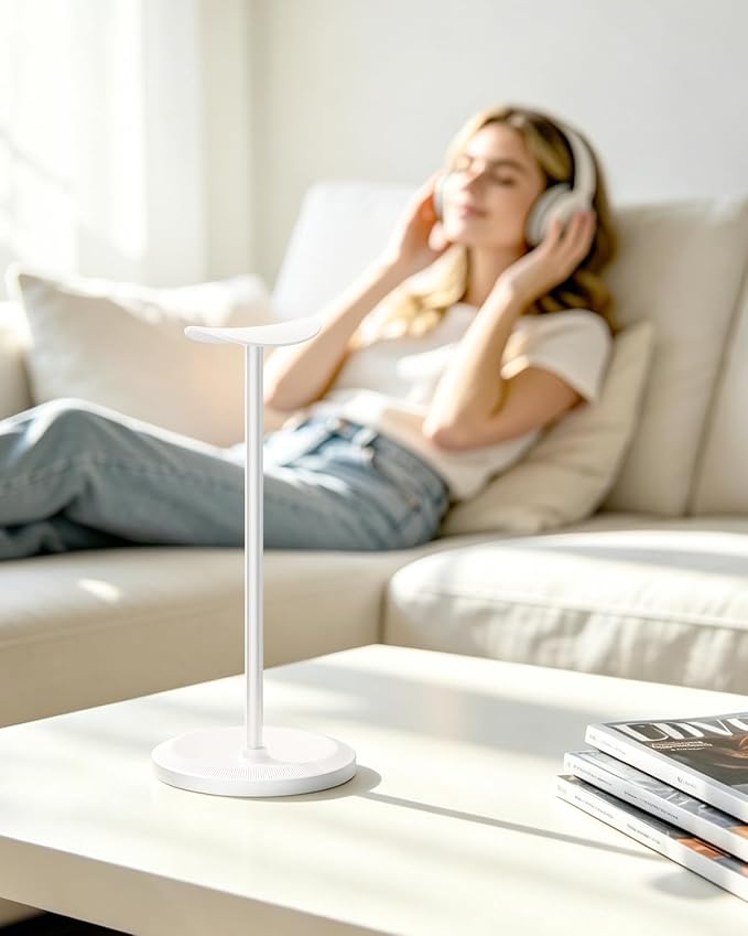 Headphone Stand, Desktop Headset Holder, White | Earphone Stand, Gaming Headphone Hanger, Enlarged Headrest Heavy Base, Office Desk Accessories for All Headphones Size