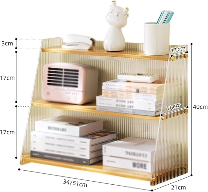 Desk Shelf for Top of Desk Bamboo for Small Space, Desktop Bookshelf with Trapezoidal Design, Desktop Organizer Office Storage Rack for Office Dormitory Home ( Color : Primary color , Size : 51*21*40c