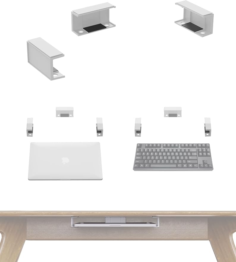 Under Desk Laptop Holder MacBook Drawer Mount for Keyboard & Small Devices Also Fit for Cable Box Wall Mount Tray Organizer Like Routers, Modems, Network Switch and (White)