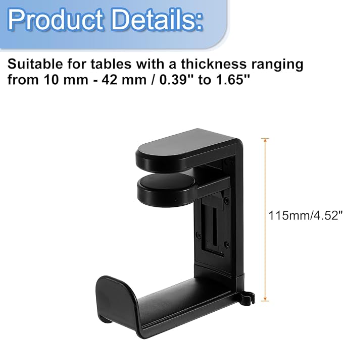 HARFINGTON Headphone Stand Holder 360 Degree Adjustable Clamp Desk Hook Clamp 0.39"-1.65" Clamping Range PC Gaming Headset Stand for Headphone Earphone, Black