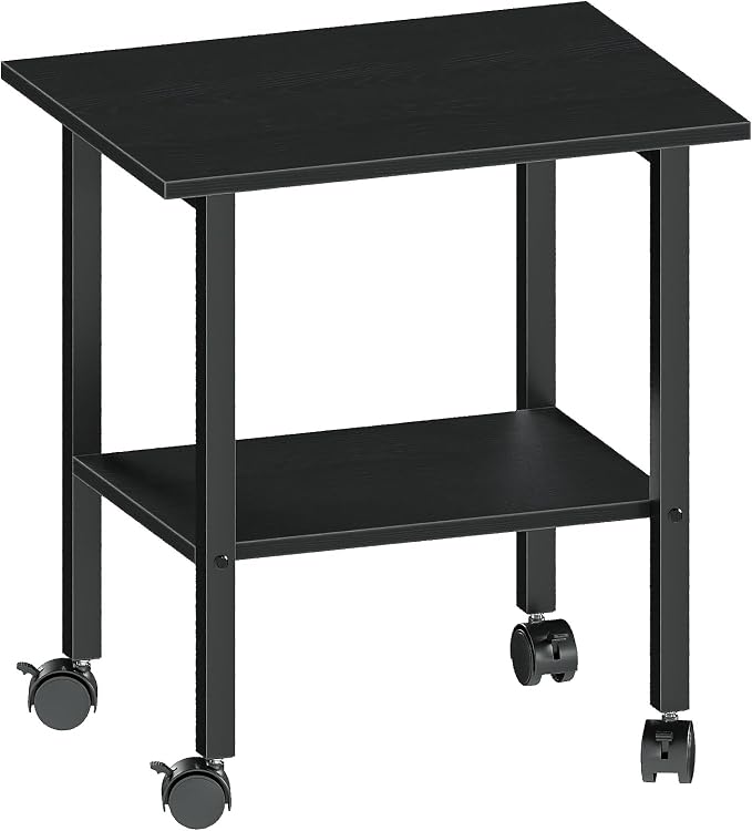 2 Tier Printer Stand with Storage, Under Desk Printer Table, Space-Saving Printer Table with Locking Wheels, Rolling Printer Cart for Home Office, Black