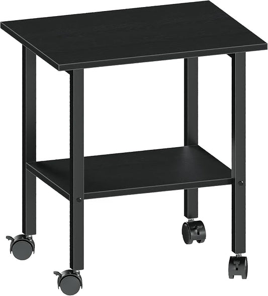 2 Tier Printer Stand with Storage, Under Desk Printer Table, Space-Saving Printer Table with Locking Wheels, Rolling Printer Cart for Home Office, Black