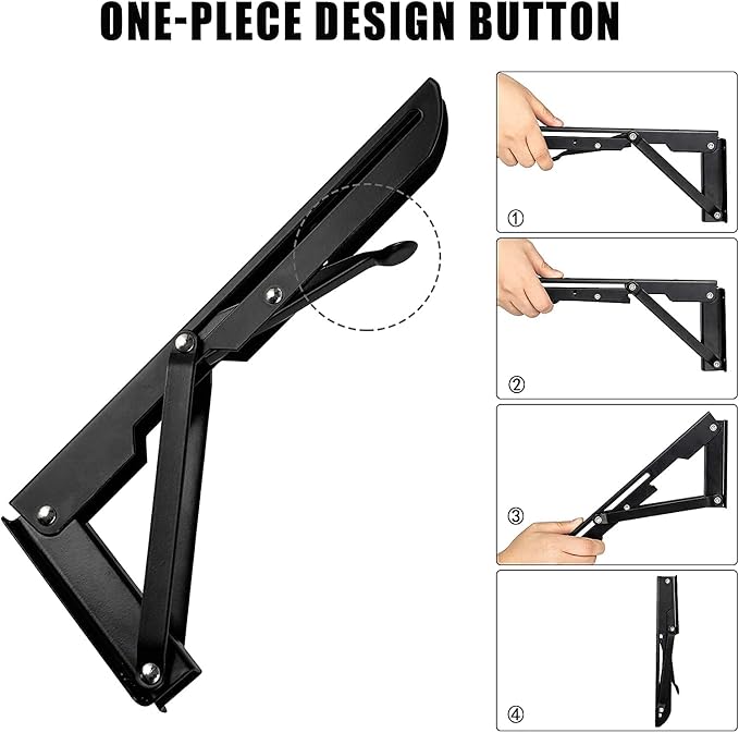 Folding Shelf Brackets - 8 inch 2 Pcs Heavy Duty Metal Collapsible Shelf Bracket, DIY Wall Mounted Foldable Shelf Bracket, Space Saving for Bench Table