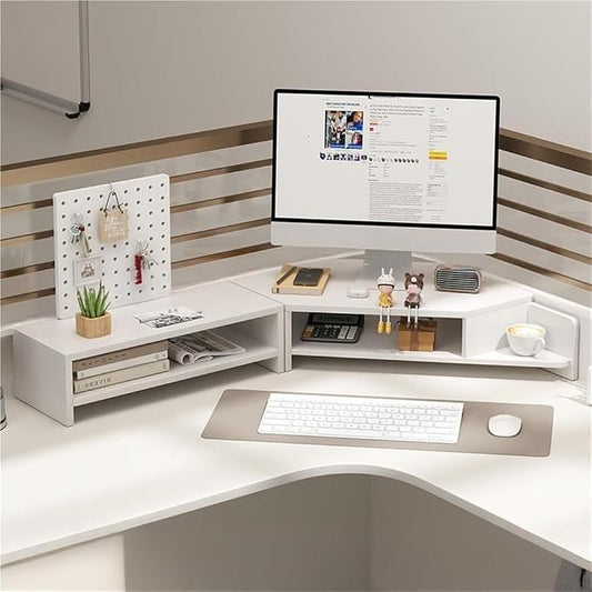 Corner Laptop Stand with Storage, Extended Monitor Stand for Desk, Multifunctional Desktop Computer Storage Shelf, Desk Organizer Rack for Office, Study(White)