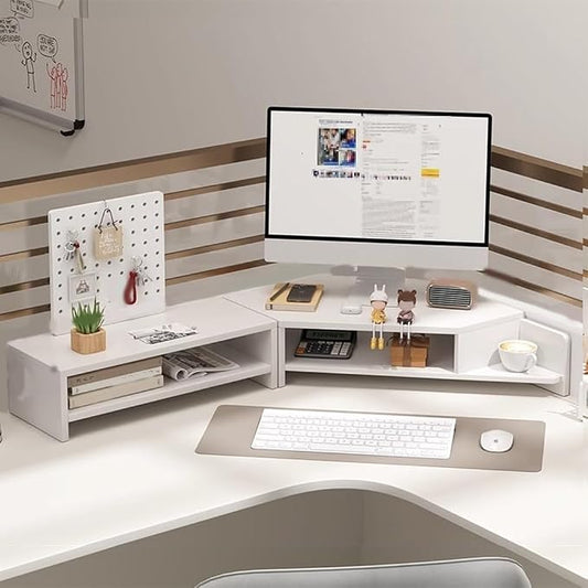 Corner Monitor Stand for Desk, Laptop Stand and Monitor Riser for Desktop Computer, Office Desk Accessories and Organizer, Space-Saving Corner Desk Shelf, Computer Stand(White,A)