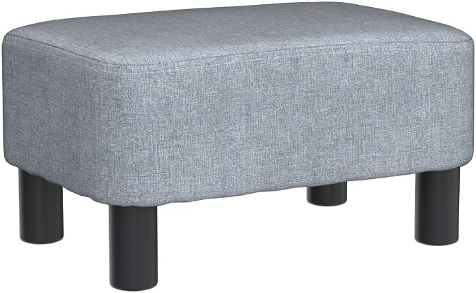IBUYKE 16.54" Small Footstool Linen Fabric Pouf Ottoman Footrest Modern Home Bedroom Rectangular Stool, with Padded Seat Pine Wood Legs, Gray Blue RF-BD214-D