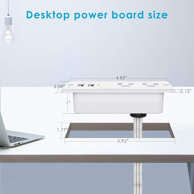 Recessed Power Strip with USB,Flat Plug Ultra Thin Extension Cord,Furniture Desktop Charging Station for Side Table,End Table,Flush-Mount Desk Outlet Power Grommet with 9.85ft Cord(White) (Pack of 4)