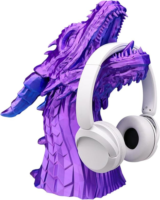 Dragon Headphone Stand and Holder, Gamer Gift, 15" Tall, Statue for Gamers (Purple & Blue Nebula, Regular 12" Tall)
