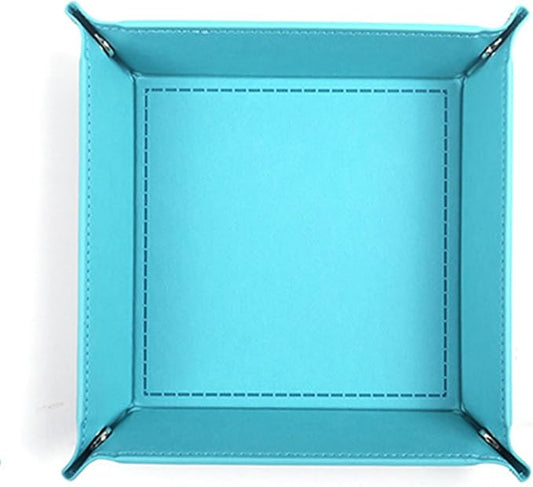 Valet Tray Desktop Storage Organizer – Vegan Leather Catchall Tray Bedside Vanity Tray Nightstand Caddy Holder for Remote Controller, Watch, Keys, Phone, Wallet, Coin, Jewelry, Sky Blue