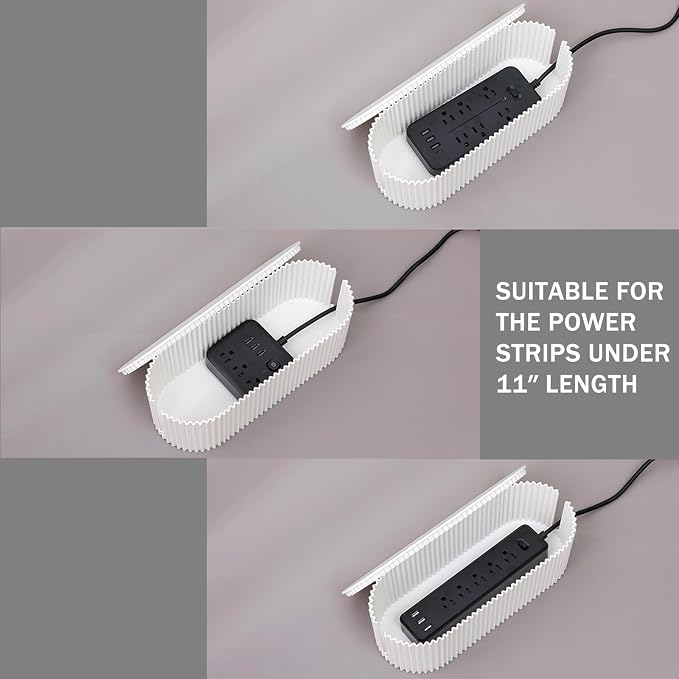 White Cable Box Organizer, Plastic Cord Hider Box with Lid for Desk and Floor, Power Strips Cover for Home, Office, Computer, TV, School, Kitchen, Surge Protector Cover (Small)