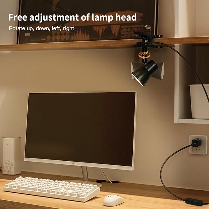 LUJOLUMIN Clip Lamp, Mini Portable 360° Rotation Clamp on Lamp for Bed/Bedside Headboard/Table/Bunk/Desk/Shelf, 3 Color Temperature Options, 10 Dimmable Brightness Levels for Reading (5W) | Metal Clamp Desk Light, 3 Color Temperatures and 10 Brightness...