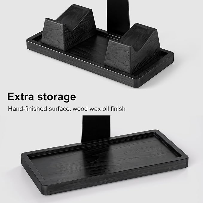 UPERGO Headset Stand with 2 Controller Holders - Solid Wood & Metal Gaming Headphone Holder for Switch, Controllers, and Desk Accessories (Black)