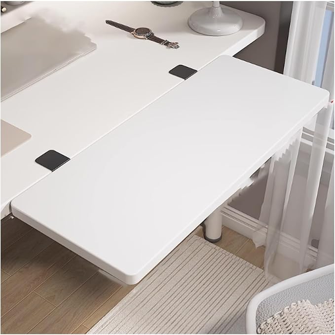 Ergonomic Desk Extender Tray, Clamp-on Kitchen & Office Table Extension, Computer Armrest Stand, Gap Rack for Home & Workspace, Enhance Comfort & Productivity White L31.5*W9.4in