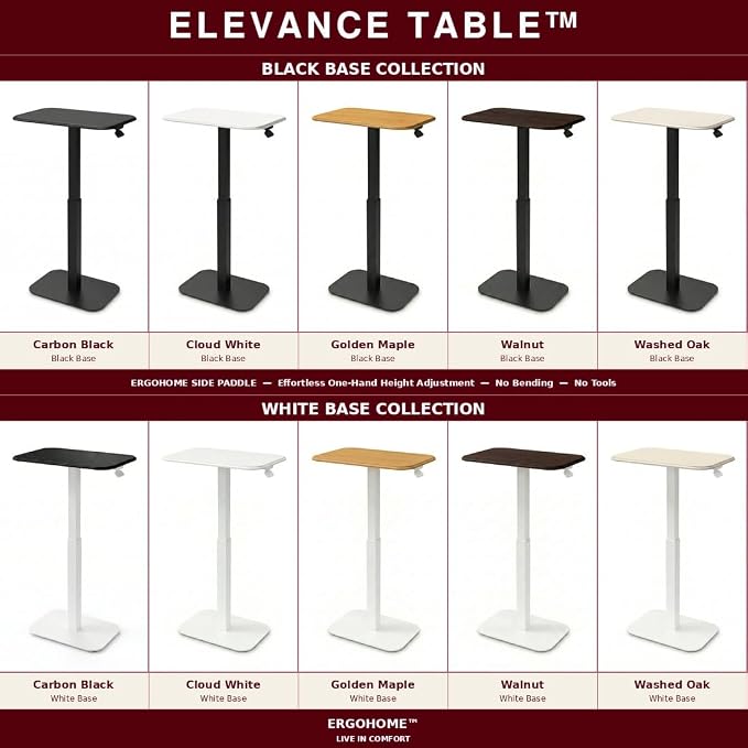 Elevance Height Adjustable Side Table, White Base, Cloud White Top | Sofa Laptop Table for Couch & Bed | Small C-Shape End Table for Home or Office