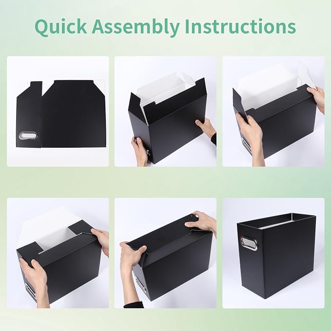 Collapsible File Organizer Box with Handle,12.20x5.11x9.84Inches, Filing Organizer for Home or Office, Small Portable File Box(6 Packs, Black)
