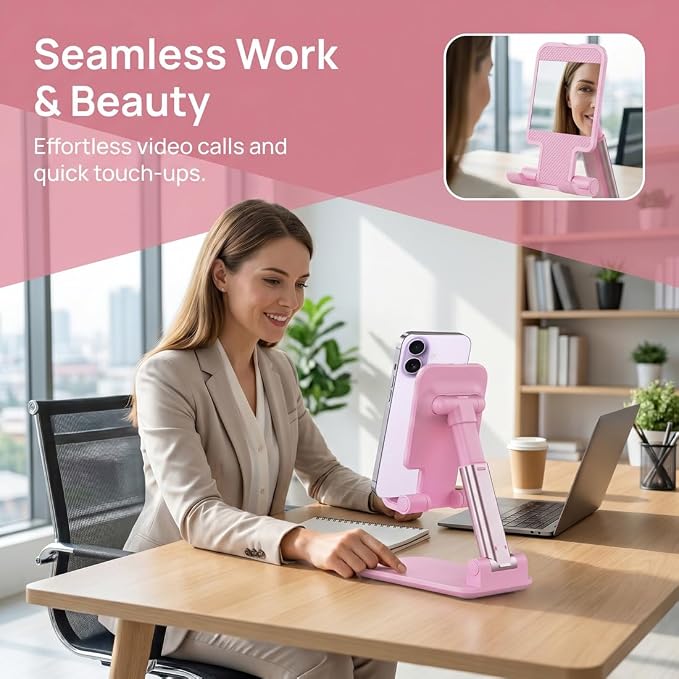 Phone Stand for Desk Cell Phone Holder Stands for iphones, Sakura Pink | Mini, Cute, Portable, Fully Foldable, Under 8" Devices, All Smart phones, Office Accessories