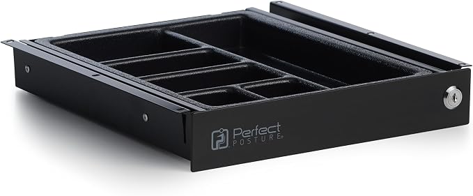 PERFECT POSTURE Max Under Desk Storage Drawer – Large Desk Drawer with Lock for Regular & Sit-Stand Standing Desks, Black (12.3” x 12.8”)