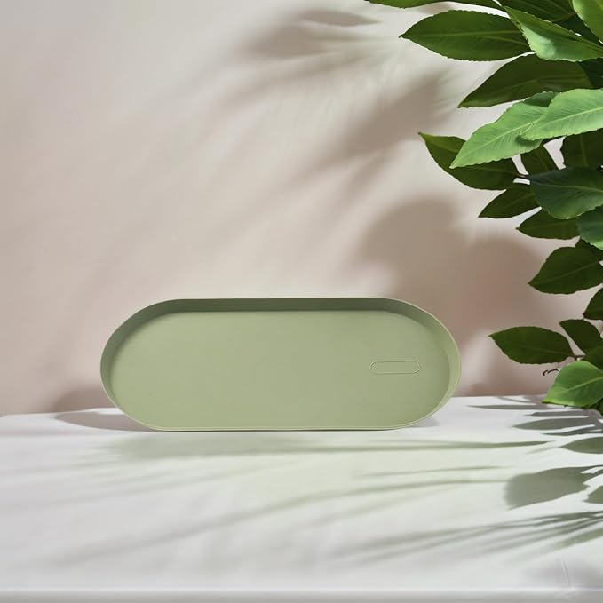 Green Silicone Vanity Tray, 8.66x3.94 Inch Oval Food-Grade Counter Organizer, Dishwasher Safe Scratch-Proof Storage Tray for Jewelry Makeup Bathroom Desk