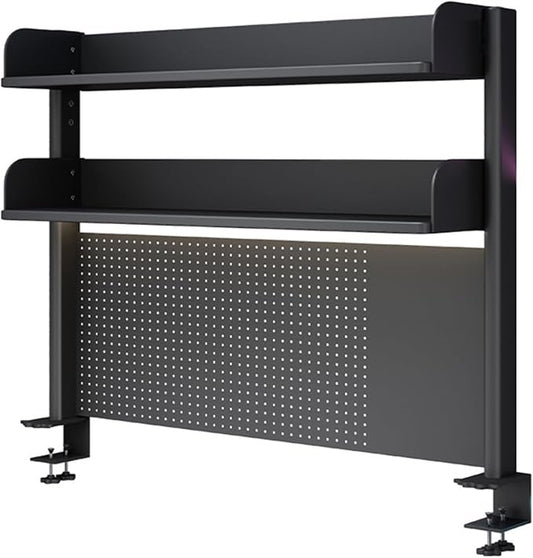 Clamp On Desk Organizer Shelf, BLACK Desk Extender Pegboard Workstation,Computer Desk Accessories for Office, Privacy Panel for Gaming Desk,23.6/31.4/39.3in Desktop Shelving System (, 80cm/31.4in)