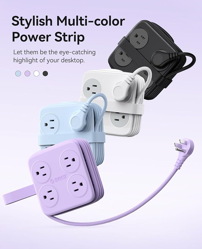 5 Ft Extension Cord with 3 USB Ports, ORICO Power Strip for Desktop, 4 Side Outlet Extender(8 AC) & Flat Plug, 11 in 1 Charging Station for Home/Office/Dorm - AP3 PRO