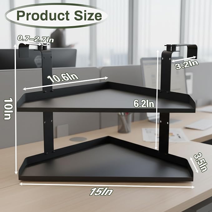 Office Cubicle Shelf, 17 inch Storage Organizer Floating Corner Rack Hanging, Adjustable Cubicle Corner Shelf with Adjustable Hooks, 1 Pack