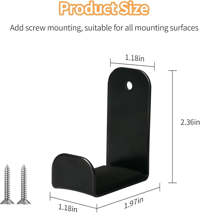 Headphone Stand, Adhesive Headphones Holder with Rubber Pad, Sticky Headset Hook for Desk or Wall, Headsets Hanger with Screws, Gaming Desk Accessories for All Headphone